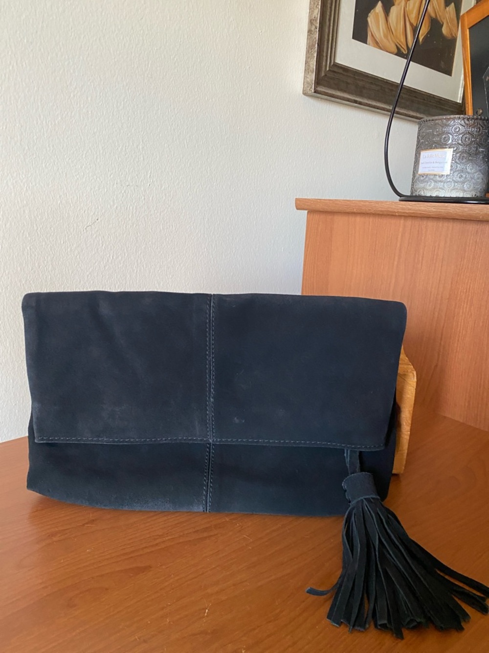 Leith Suede Fold Over Tassel Clutch - Picture 1 of 10